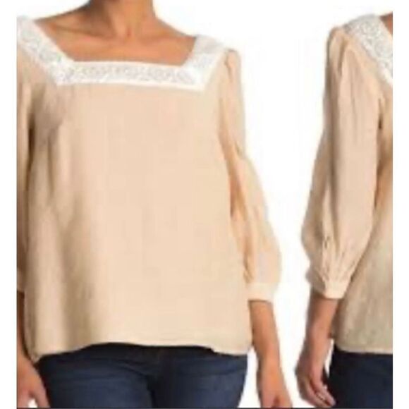 Nanette Lepore  Light Stone women’s blouse Size Medium lace trim lightweight - Picture 3 of 8